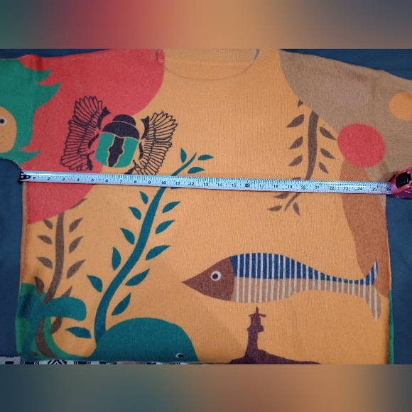 YESNO Womens Artsy Novelty Graphic Fish Ocean Life Wool Blend Pullover Sweater - Picture 5 of 8